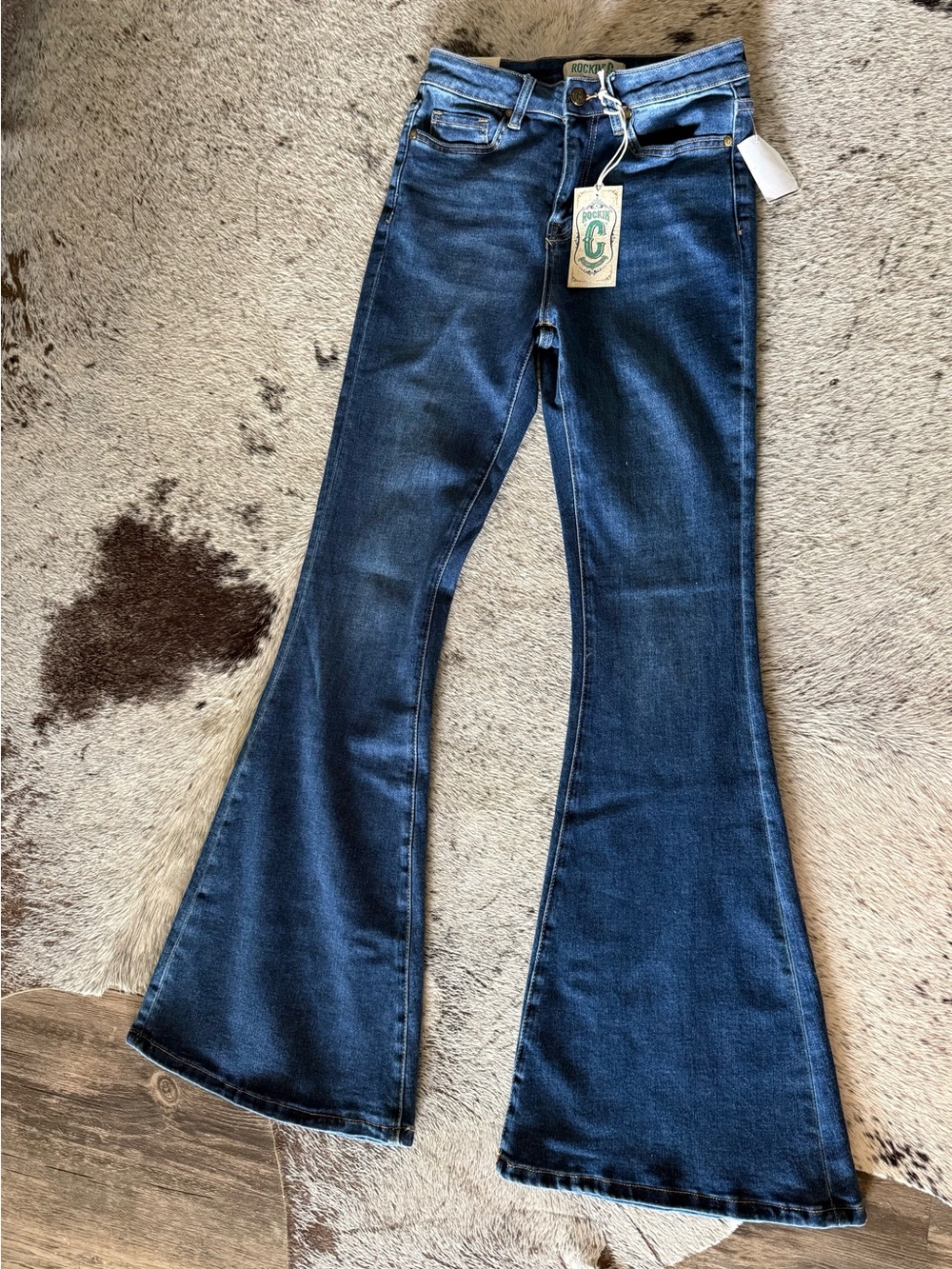 Rockin C Western Cowgirl Dark Blue Flare Jeans - Women's